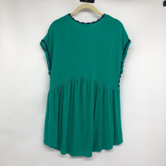 Nanette Lepore Teal Green Short Sleeve Flowy V-Neck yarn trim Blouse size L - Picture 4 of 16